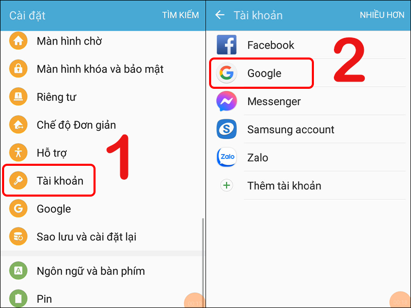  Vào Cài đặt và chọn tài khoản Google